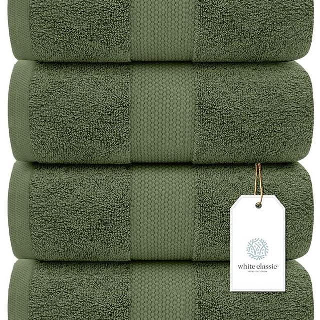 White Classic Luxury Green Bath Towels Large - 100% Soft Cotton 700 GSM | Absorbent Hotel Bathroom Towel | 27 inch X 54 inch | Set of 4 | Forest Green