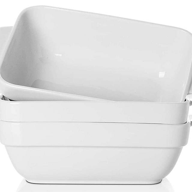 Samsle Baking Dishes, Ceramic Bakeware, Rectangular Baking Pans Set, Casserole Oven Dish for Cooking, Cake Dinner, Kitchen, Set of 3, White