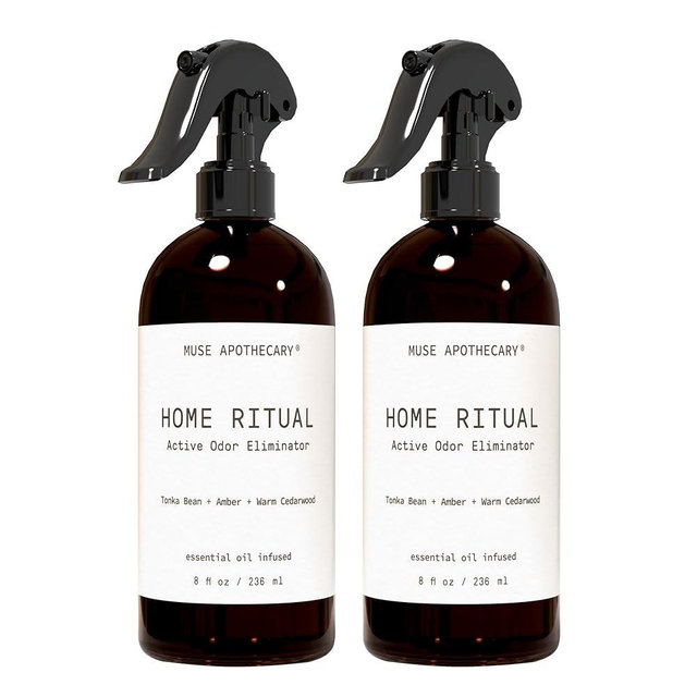 Muse Apothecary Home Ritual Active Odor Eliminator Spray - Furniture Deodorizer Spray & Bathroom Odor Eliminator for Home - Essential Oil Air Freshener - 8oz, Tonka Bean + Amber + Warm Cedarwood