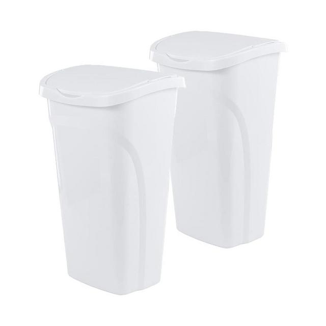 United Solutions 10 Gal/40 Qt Space-Efficient Kitchen Trash Can with Dual Swing Lid, 2-Pack, Waste Basket Fits in Narrow Spaces and Perfect for Commercial Offices, Home Office, Dorm, White