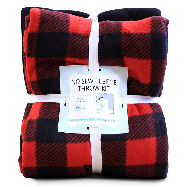 YourFleece Buffalo Plaid Lumberjack No-Sew Throw Fleece Fabric DIY Blanket Making Kit, Make Your Own, Anti-Pill, 72x60 inches