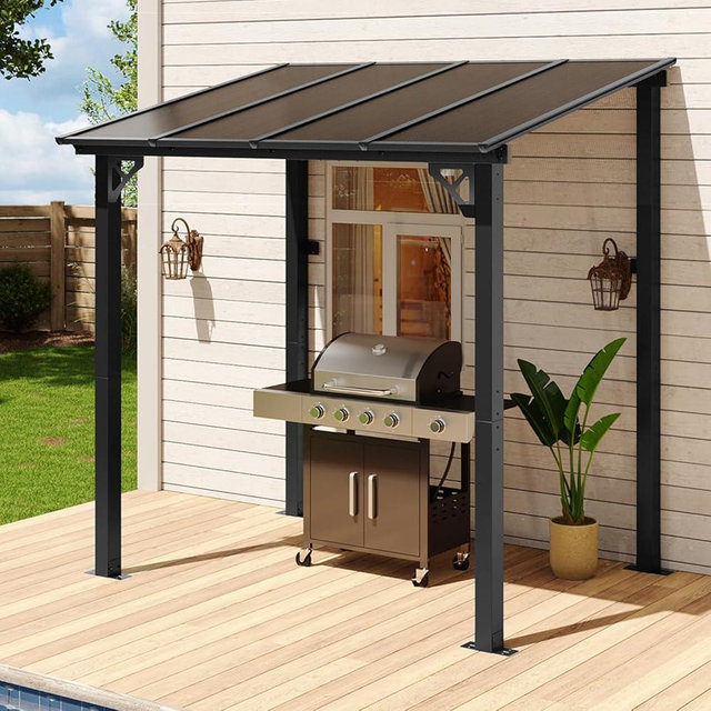 Aoxun 8' x 5' Pergola for Patio, Gazebo with Sloped Roof, Grill Pergola Large Wall-Mounted Heavy Duty Awnings, for Backyard, Deck, Patio