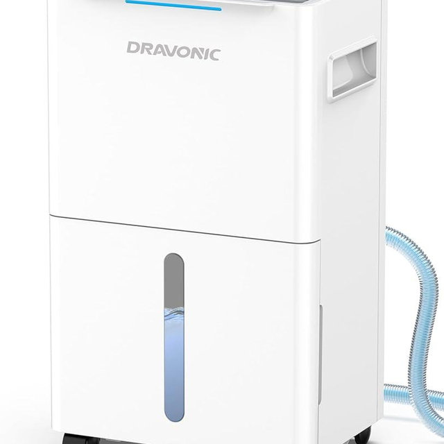 Dravonic 21 Pints Dehumidifier for Basement - 1500 Sq.ft Dehumidifiers for Home, Bedroom & Bathroom with Continuous Drain Hose, Intelligent Humidity Control, 3 Smart Modes Deshumidificador (White)
