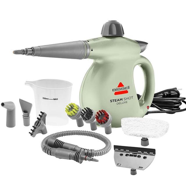 BISSELL Steam Shot Deluxe handheld pressurized steamer for maintenance cleaning with 10 cleaning tools