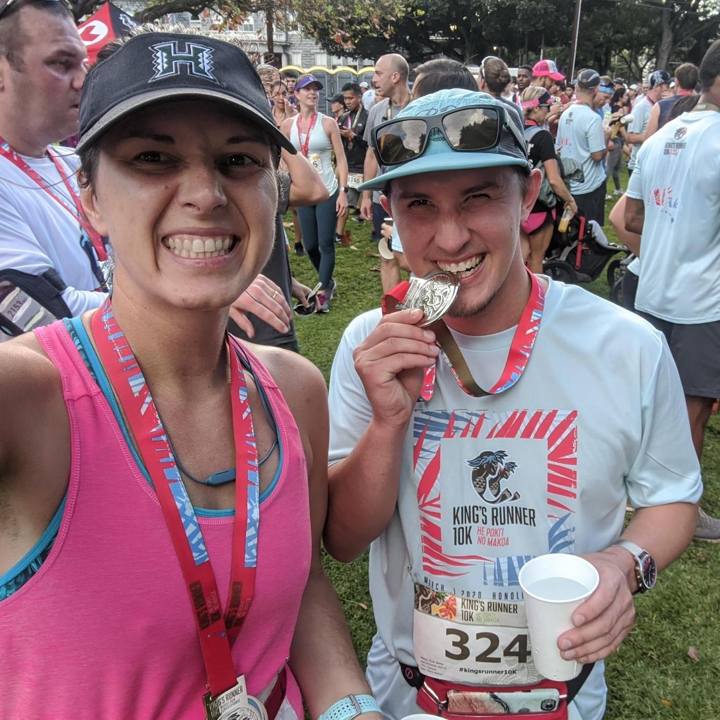 Evan *definitely* didnʻt tear his ACL to get out of the marathon he agreed to run with Kelle in 2017. However, she didnʻt forget that agreement, and settled for the King's 10k a few years later.
