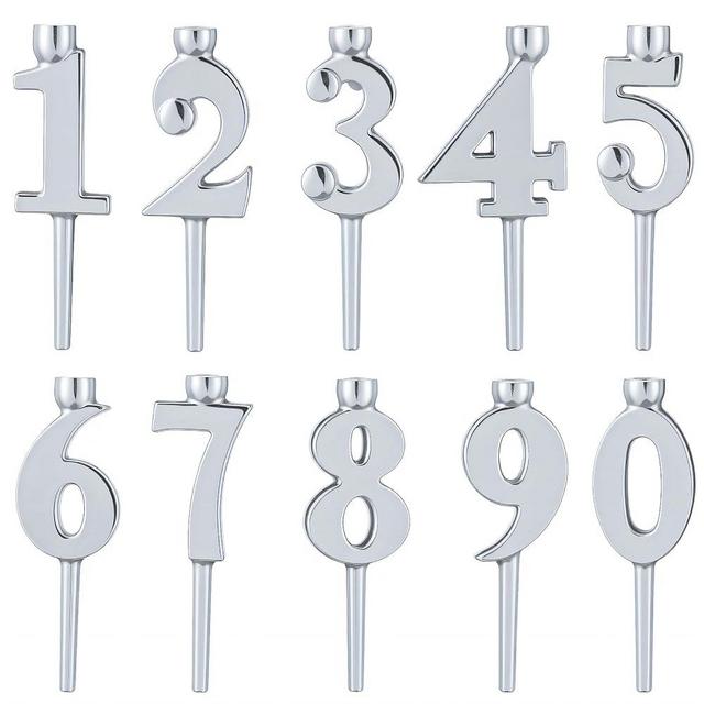 Otoolling 1 Set Number Candle Holder Set Silver Candle Holder Gifts Handmade Recycled Aluminum Toppers for Birthdays Cakes Anniversaries Celebrations