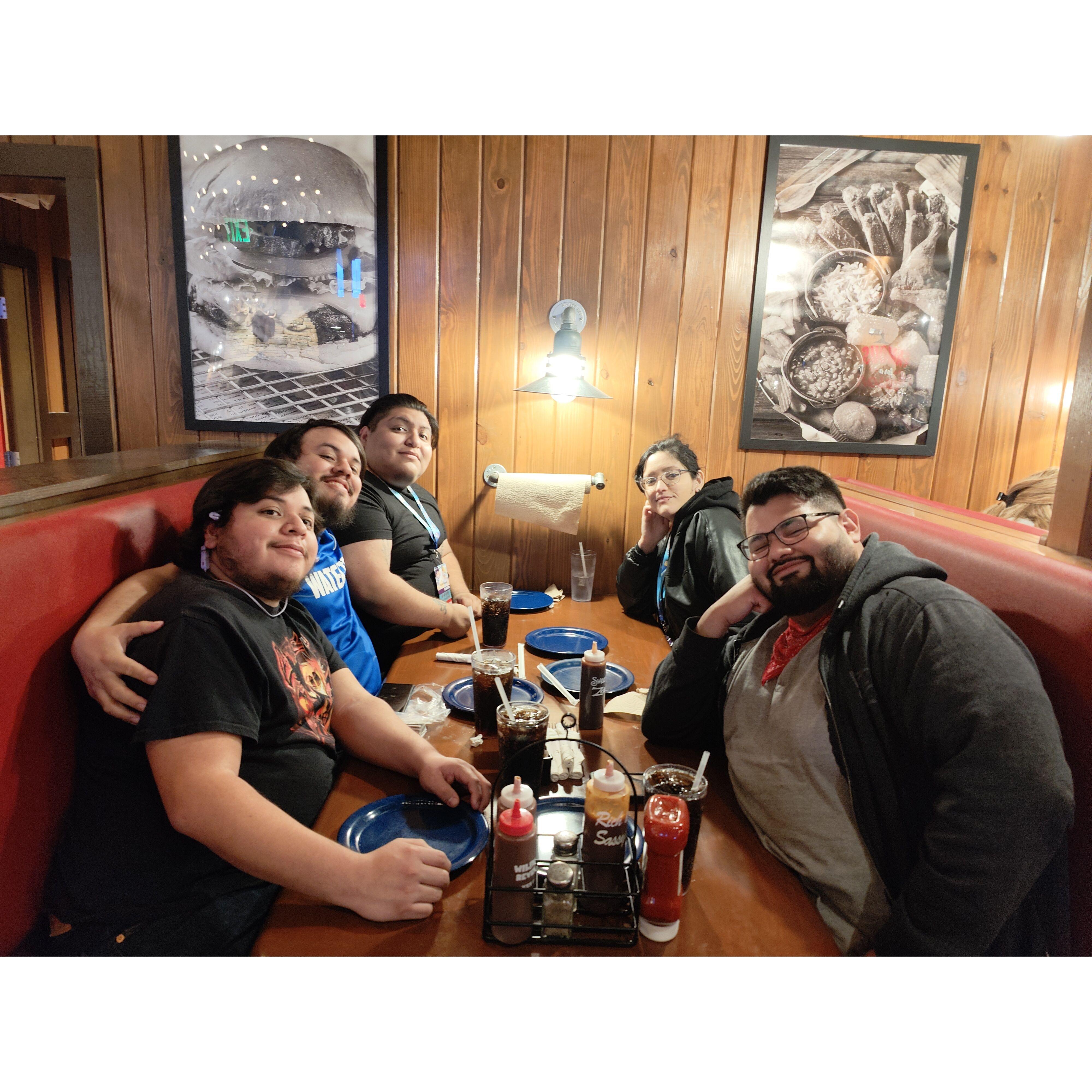 Us and the boys at a BBQ restaurant