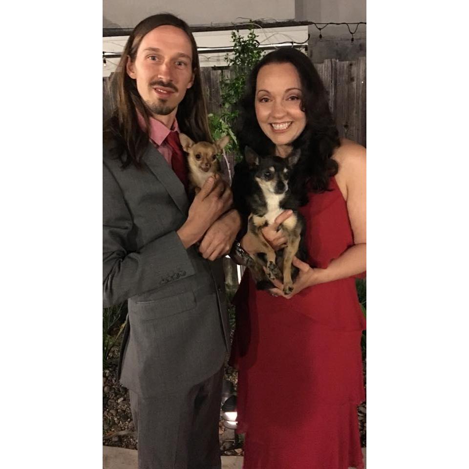 Dressed up with the puppies!