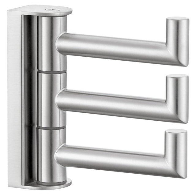 Angle Simple Swivel Towel Hook 3 Arms, SUS 304 Stainless Steel Foldable Robe Towel Hook for Bathroom, Wall Coat Holder, Brushed Nickel