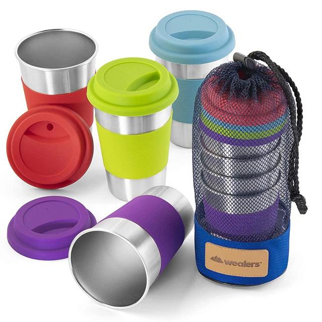 Stainless Steel Cup Tumbler Set Cold Drink Cups Good for Drinking Beer Water & Soft Drinks Comes with Blue Mesh Carry Bag for Camping Backpacking Picnic Outdoors
