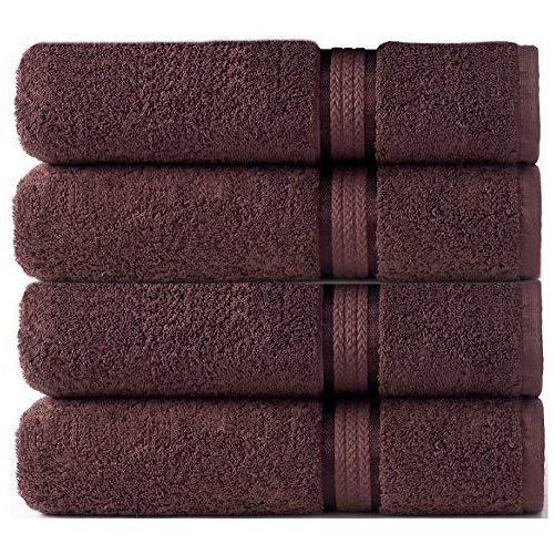COTTON CRAFT - 4 Pack - Ultra Soft Oversized Extra Large Bath Towels 30x54 Chocolate- 100% Pure Ringspun Cotton - Luxurious Rayon Trim - Ideal for Daily Use - Each Towel Weighs 22 Ounces