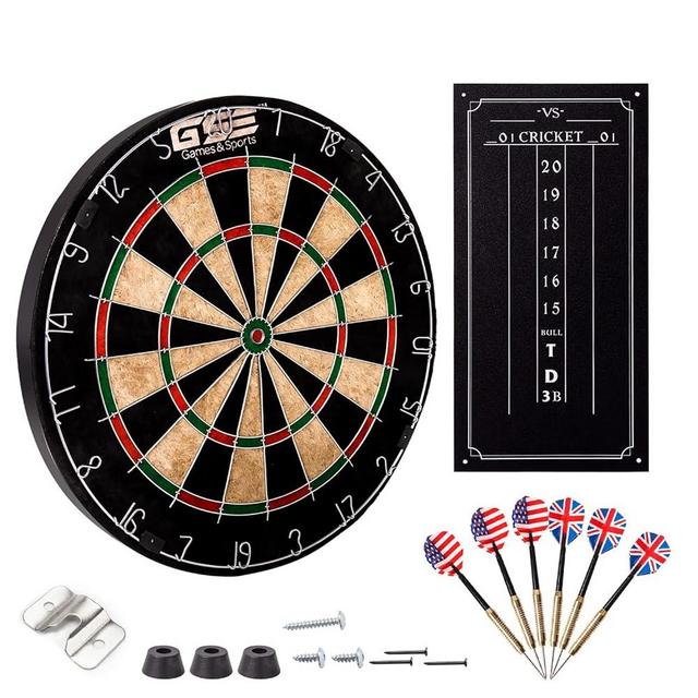 GSE 18" Regulation Size Steel Tip Dartboard Game Set. Excellent Bristle/Sisal, Baseball, Bullseye, Dart Board Game Set for Adults&Kids(Several Styles Available)