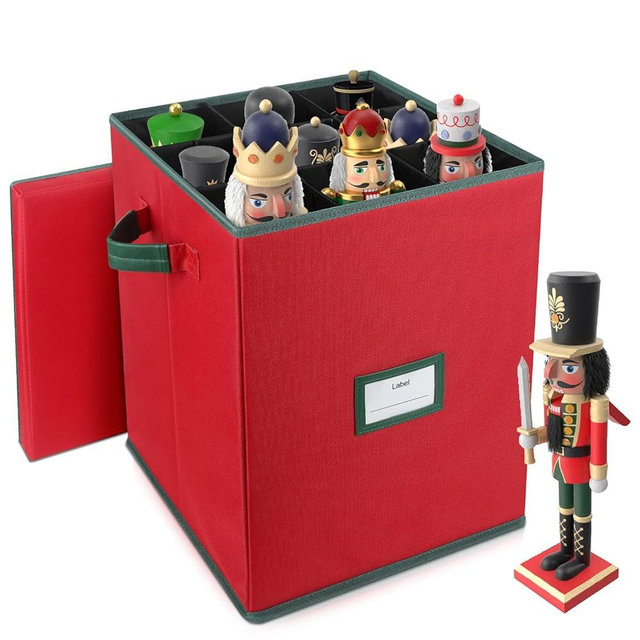 Christmas Nutcracker and Figurine Collectible Storage Box ,Christmas Storage Box with Adjustable Dividers, Holiday Decor Organizer Holds Up to 16’’ Tall Ornaments,Ideal for Nutcrackers and Figurines