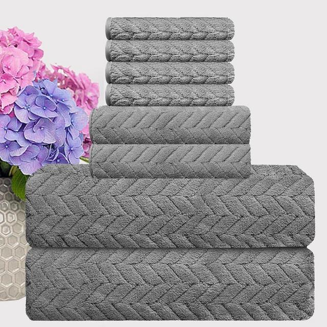 8 Piece Extra Large Bath Towel Sets, 2 Oversized Bath Towels, 2 Hand Towels, 4 Washcloths, Soft Microfiber Quick Dry Highly Absorbent Bath Towels Sheets for Bathroom Kitchen Spa Hotel(Dark Grey)