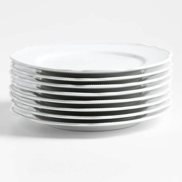 Loire White Porcelain Salad Plates, Set of 8