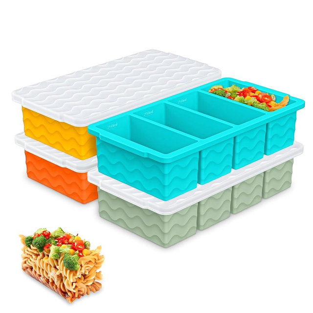 Silicone Freezer Tray for Soup with Lid – 1-Cup Soup Container Cube Style Ice Cube Trays for Freezer, Meal Prep & Food Storage, Freeze 250mL/125mL Portions 4Pcs (4Color)