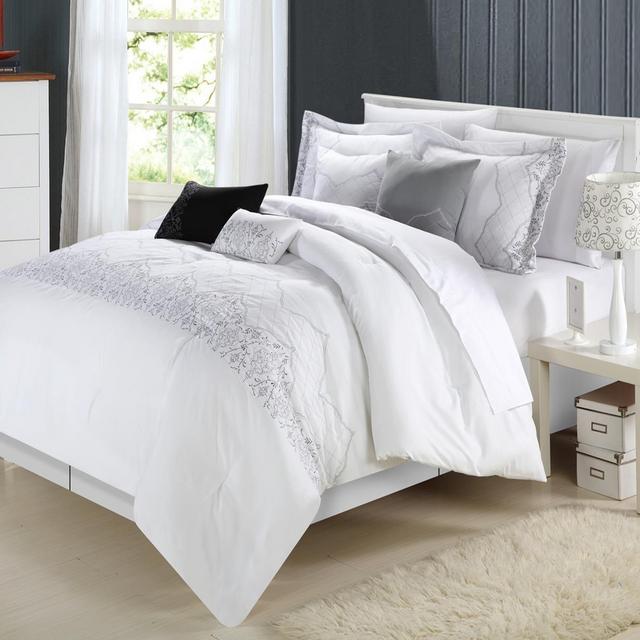 Chic Home Grace 8-Piece Comforter Set, Queen, White