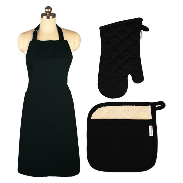 Cooking Apron/Mitt/Pot holder 3pc Set Black - Mu Kitchen