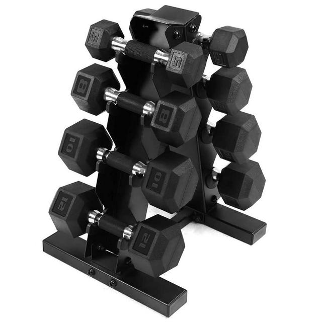 WF Athletic Supply Rubber Encased Hex Dumbbells with Rubber Grip Contoured Handle for Muscle Toning, Strength Building & Full Body Workout