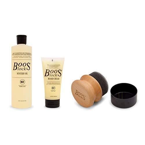 John Boos Cutting Board Care and Maintenance Set: Includes One 16 Ounce Bottle Mystery Oil, One 5 Ounce bottle Board Cream and One Round Applicator