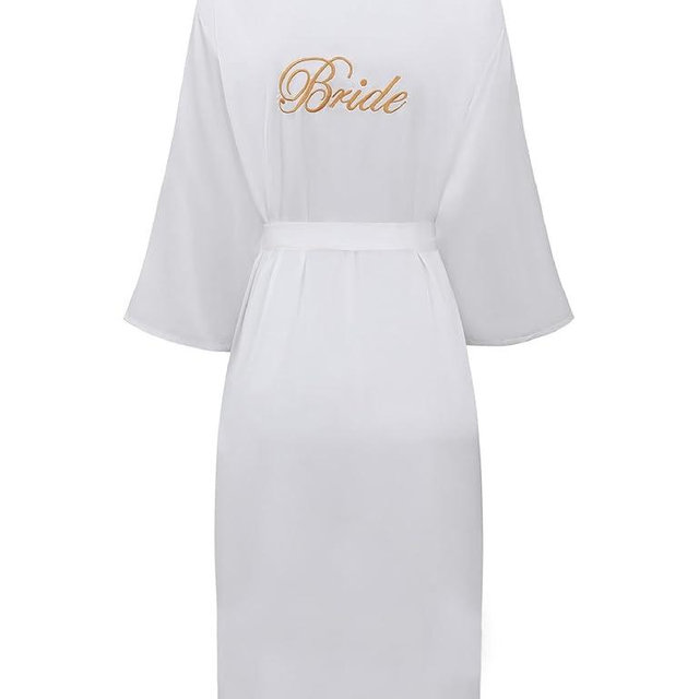 Women's Lace Trim Bride Bridesmaid Robes - Silk Like Bridal Party Robes for Wedding, Embroidered Satin Kimono