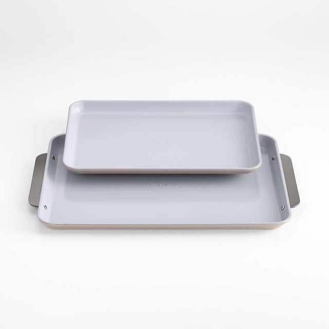 Caraway ® Pebble Ceramic Non-Stick 2-Piece Baking Sheet Duo with Gunmetal Hardware