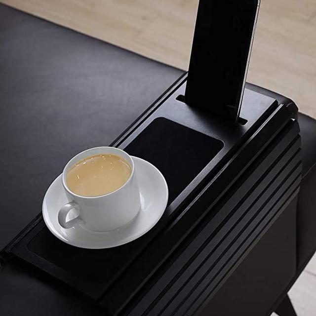 GEHE Sofa Arm Tray Table for Couch Flexible/Foldable Sofa Tray Couch arm Table Perfect for Drinks Snacks Remote Control or Phone Great arm Tray for Couch armrest (Blacl with Phone Slots)