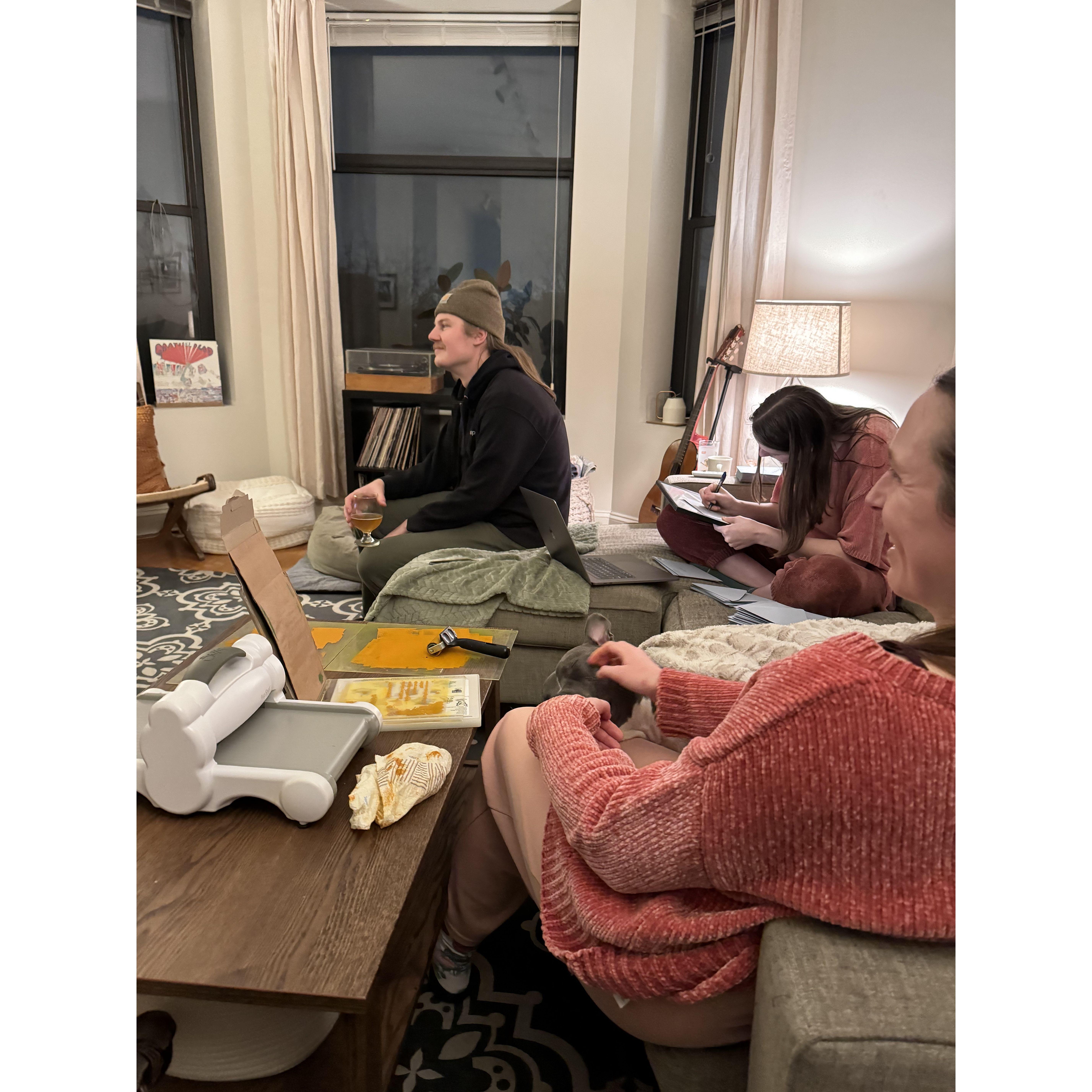 Rhiannon, Garrett, Carly, and Megan make all the wedding invitations by hand - 2024