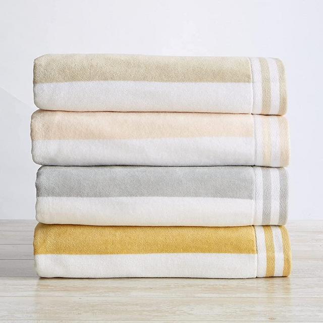 Four-Pack 100% Cotton Cabana Stripe Velour Beach Towel. Edgartown Collection (Multi)