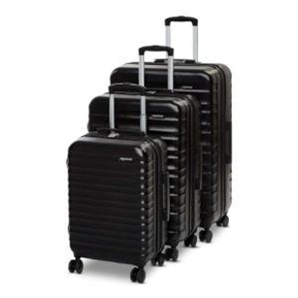 Amazon Basics 3-Piece Hardshell Luggage Set (21", 26", 30"), Scratch-Resistant Expandable Suitcases with Multi-directional Wheels and Telescoping Handle, Black