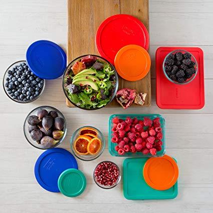 Pyrex Meal Prep Simply Store Glass Rectangular and Round Food Container Set, 18-Piece, Multicolored