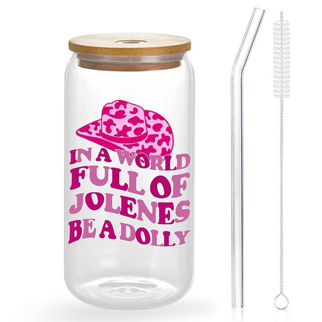 TAGDANK Dolly Fans Gifts for Women Hot Pink Western Cowgirl Accessories for Women Birthday Decorations Gifts for Women Girls Party Favors Cute Glass Cups with Lids and Straws, 16 Oz Pink Tumbler