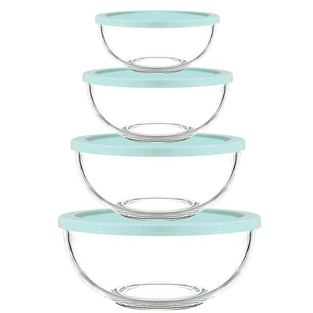 Luvan Borosilicate Clear Glass Mixing Bowls with Lids Set of 4 (0.53qt, 1.1qt, 2.1qt, 3.7qt) , Space Saving Nesting Bowls Large Kitchen Salad Bowls for Meal Preping ,Baking ,Mixing ,Dishwasher Safe