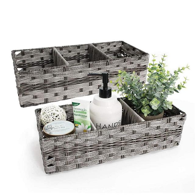 Unistyle Toilet Paper Basket, Storage Basket for Toilet Tank Top, Toilet Tank Tray Basket, Decorative Basket for Bathroom 2 Pack, Grey