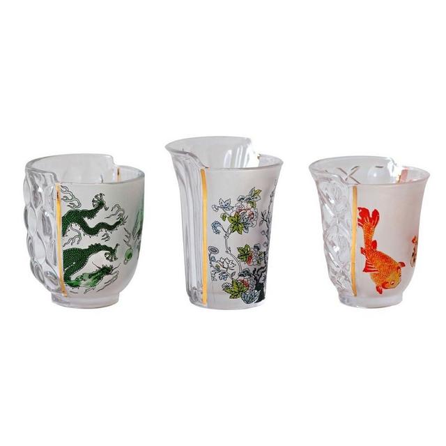 SELETTI Set of 3 Hybrid-Aglaura Glass Tumblers Diameter 8 cm H 9.3/10.7
