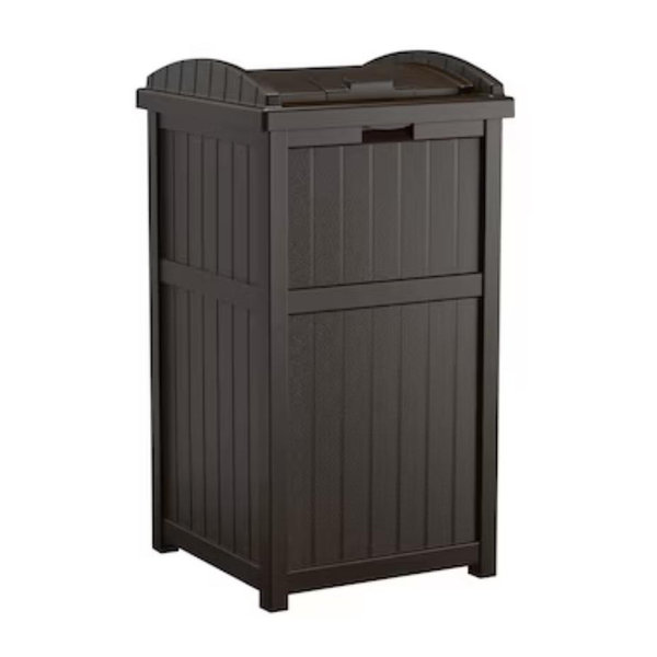 Suncast 30 Gallon Brown Plastic Outdoor Hinged Lid Trash Can