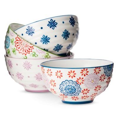 Floral Ceramic Assorted Bowls--Set of 4