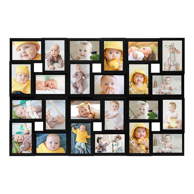 HELLO LAURA Photo Frames Collage Wall Decor - Hanging Photo Collage Frame 4x6 Large Picture Frame for Home Living Room 24 Opening Collage Picture Frames for Wall - Black