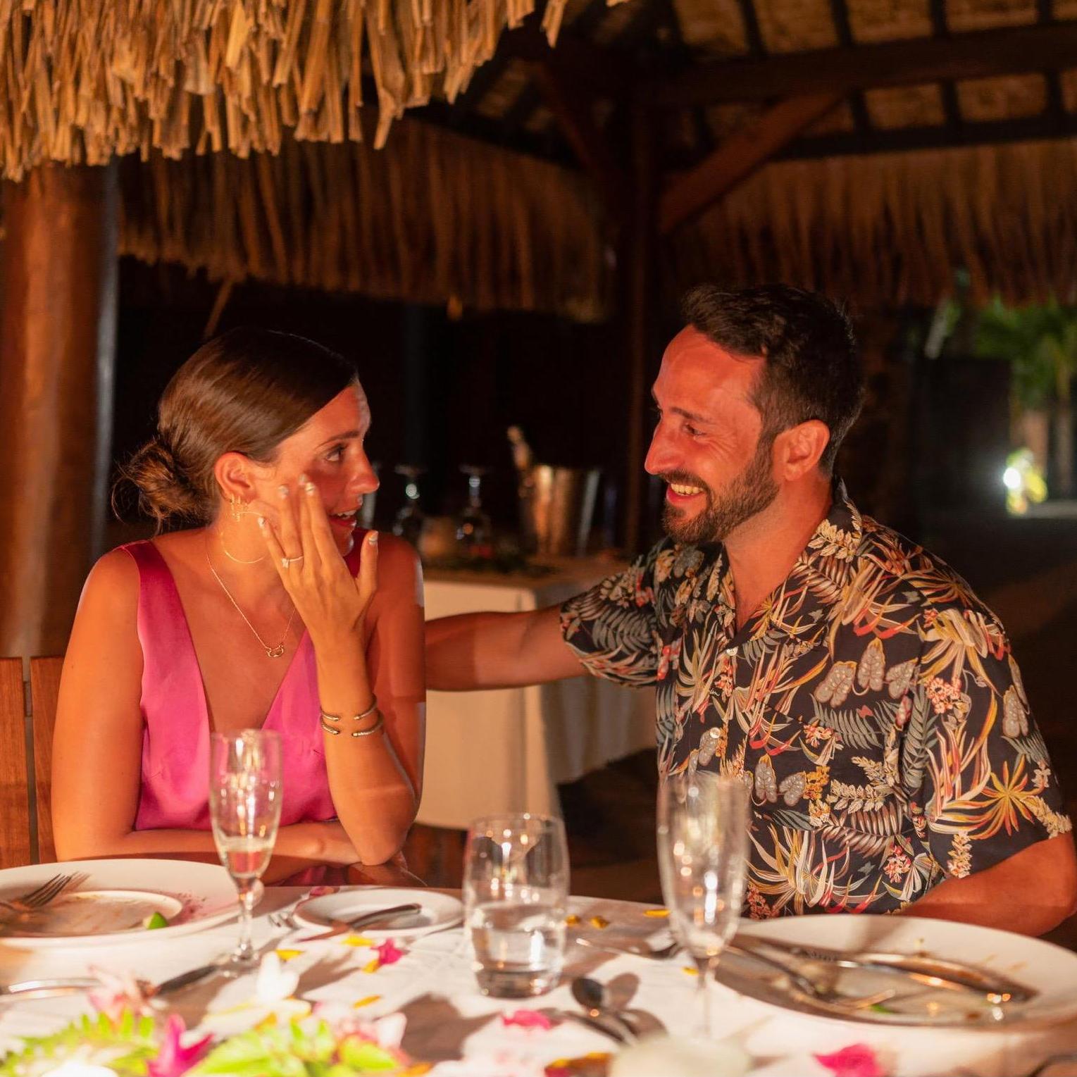 Freshly engaged and crying in Taha'a, French Polynesia!