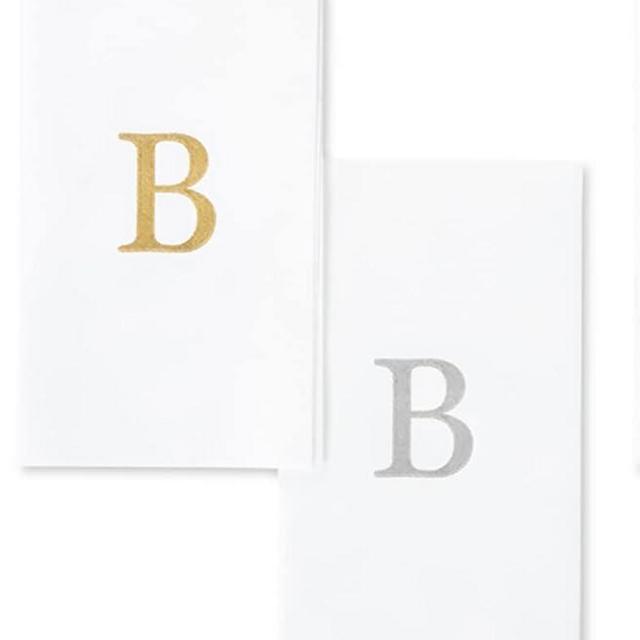 AH AMERICAN HOMESTEAD Disposable Hand Towels For Bathroom - Monogrammed Paper Hand Towels for Wedding, Guest Bathroom & Kitchen - Disposable Decorative Monogram Napkins - Set of 25 - Gold Letter B