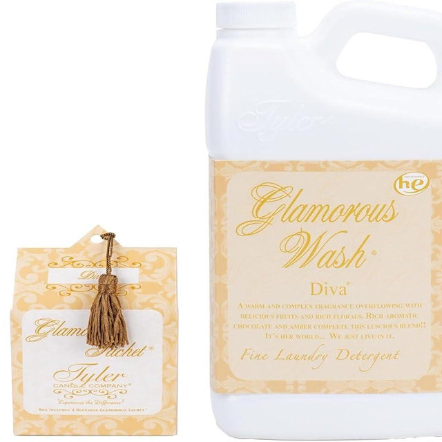 Tyler Candle Glamorous Wash Diva Half Gallon (64 OZ) Laundry Detergent/with Glamorous Sachet (64 oz (w/Sachets))