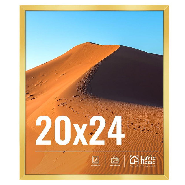 LaVie Home 20x24 Picture Frame for Wall Display, 20x24 Gold Picture Frame with HD Plexiglas, 20 x 24 Poster Frame 1 Pack, Display Frame for Vertical or Horizontal, Classic Collection