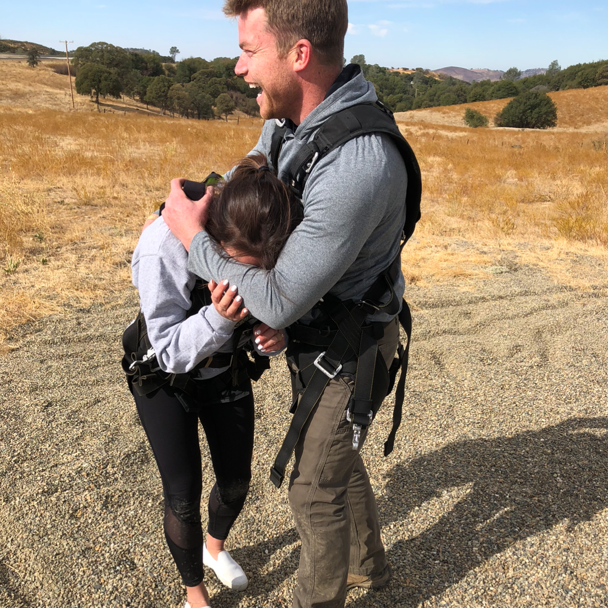 Fun fact: When Steve proposed to Lex skydiving, there was a sign on the ground that said 'Will you marry me?'. Lex thought it said 'Will you come again?' . Skydive Yosemite, 10/10