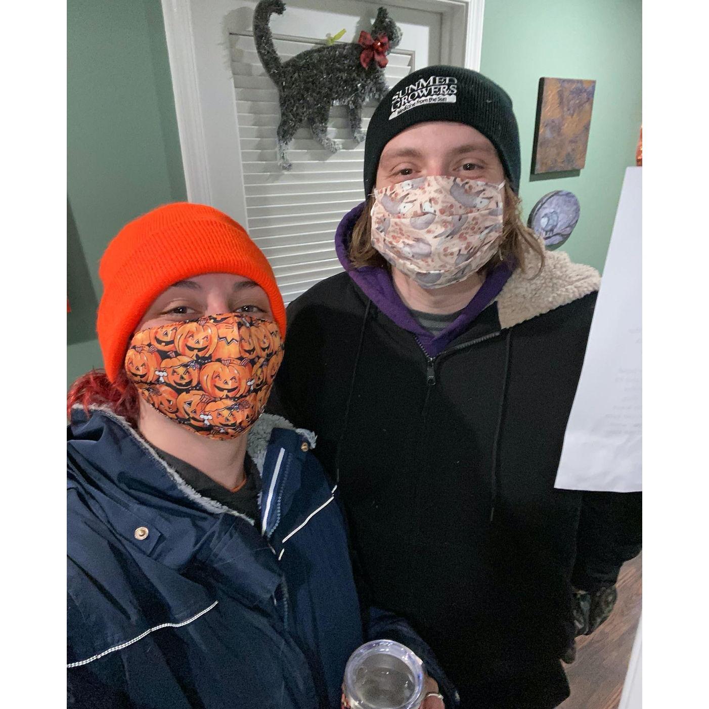 Wearing masks to breathe outside in the 6 degree winter weather in 20 mph winds winter of 2023