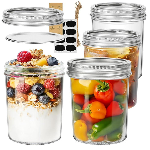 ComSaf Mason Jars 16 oz with lids - 4 Pack, Pint Mason Jars with Seal Bands, Glass Canning Jars for Honey, Jam, Jelly, Coffee, Salad, Desert, Shower Wedding Favors, DIY Candles Decor