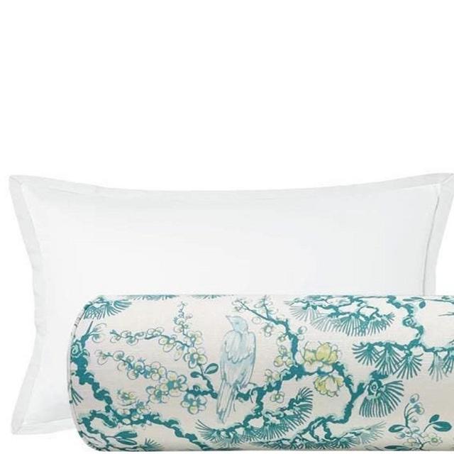The Bolster : Trellis Linen Print // Aegean | chinoiserie print | bed decor | floral print |