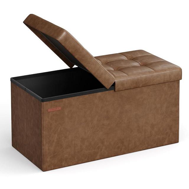 SONGMICS Folding Storage Ottoman, Storage Bench, Footstool, 15 x 30 x 15 Inches, 660 lb Load Capacity, for Entryway, Living Room, Bedroom, Home Office, Coffee Brown ULSF045K01
