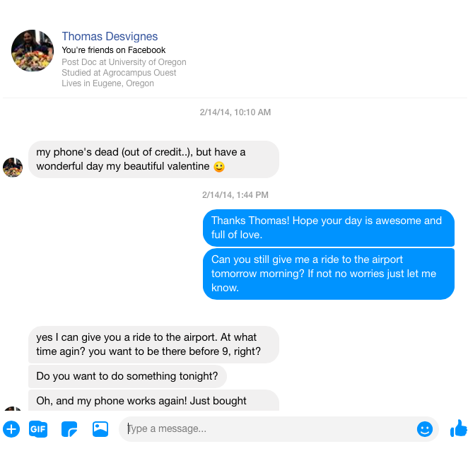 First Facebook message - way to go Thomas!