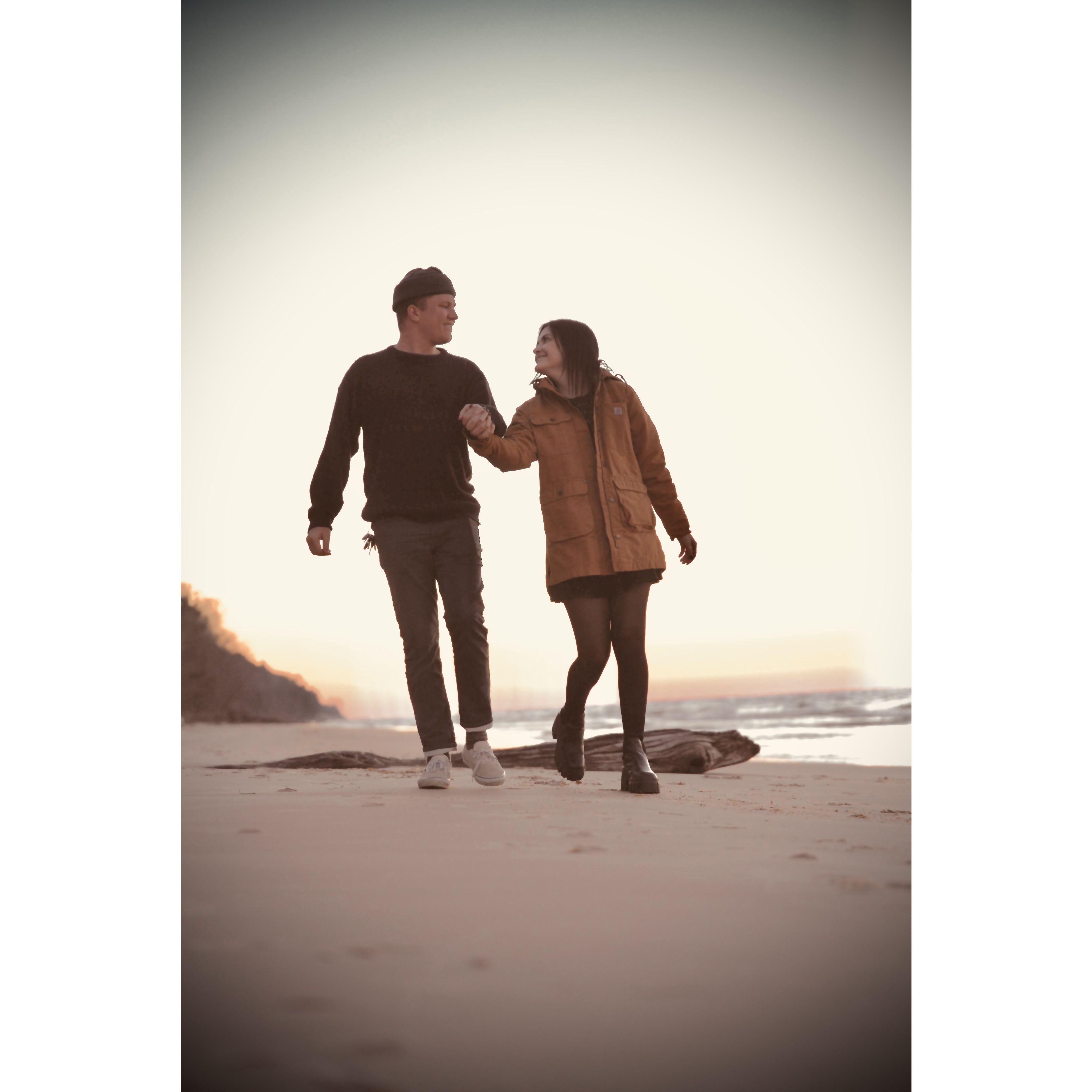taken on the beach at the cottage on our first thanksgiving engaged