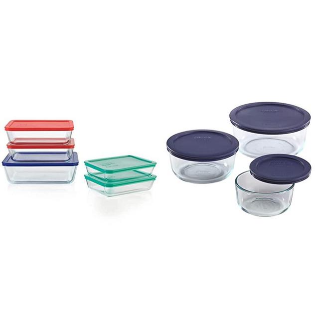 Pyrex Simply Store Meal Prep Glass Food Storage Containers (10-Piece Set, BPA Free Lids, Oven Safe) & Simply Store Meal Prep Glass Food Storage Containers (6-Piece Set, BPA Free Lids, Oven Safe)